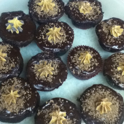 Chocolate Glazed Dark Chocolate Cupcakes  with Peanut Butter Cream filling