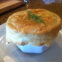 Shrimp, Leek and Andouille Pot Pie topped with Puff Pastry